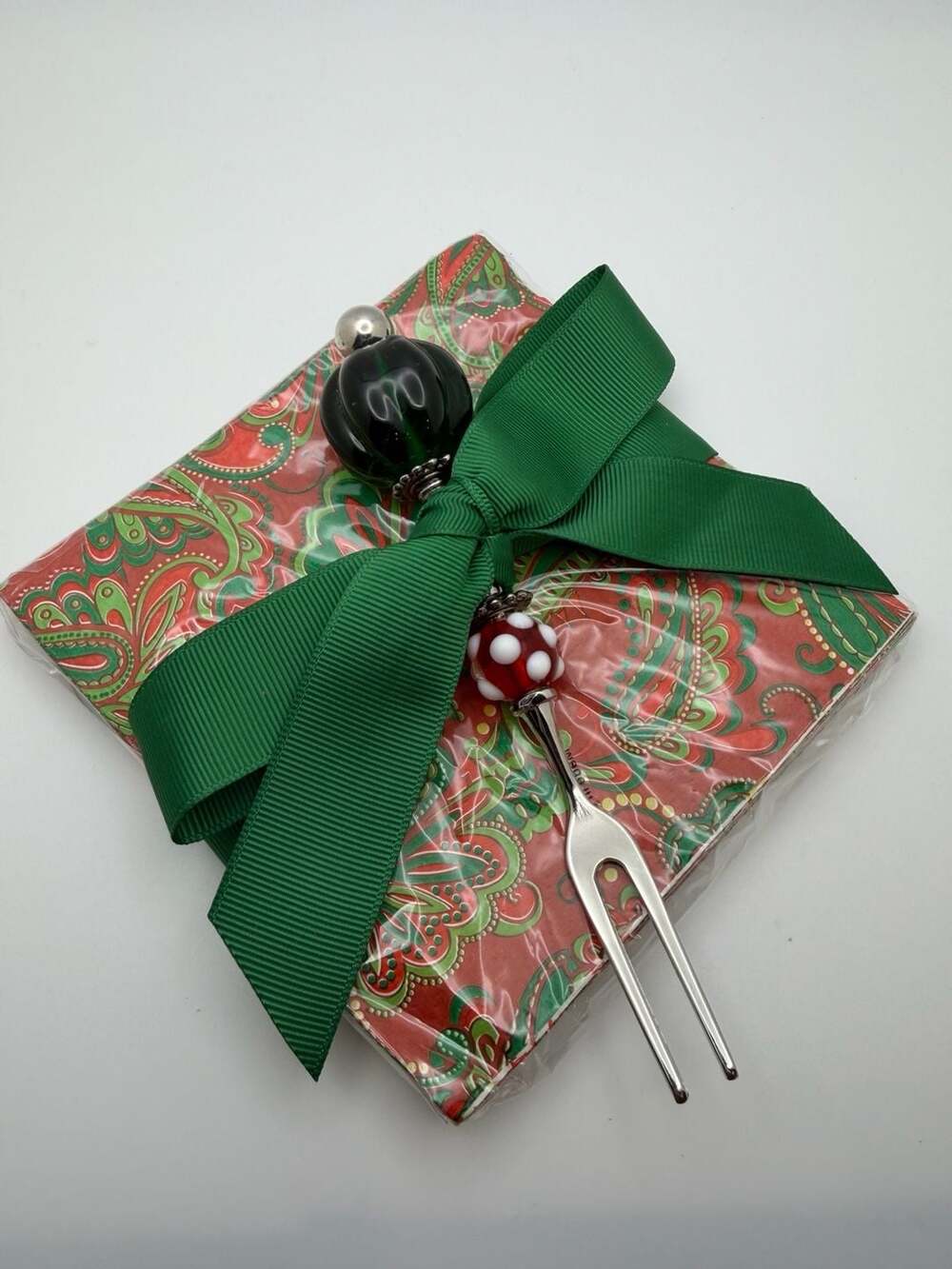 Mud Pie Holiday Paisley Napkin and Fork Set, Item 141709